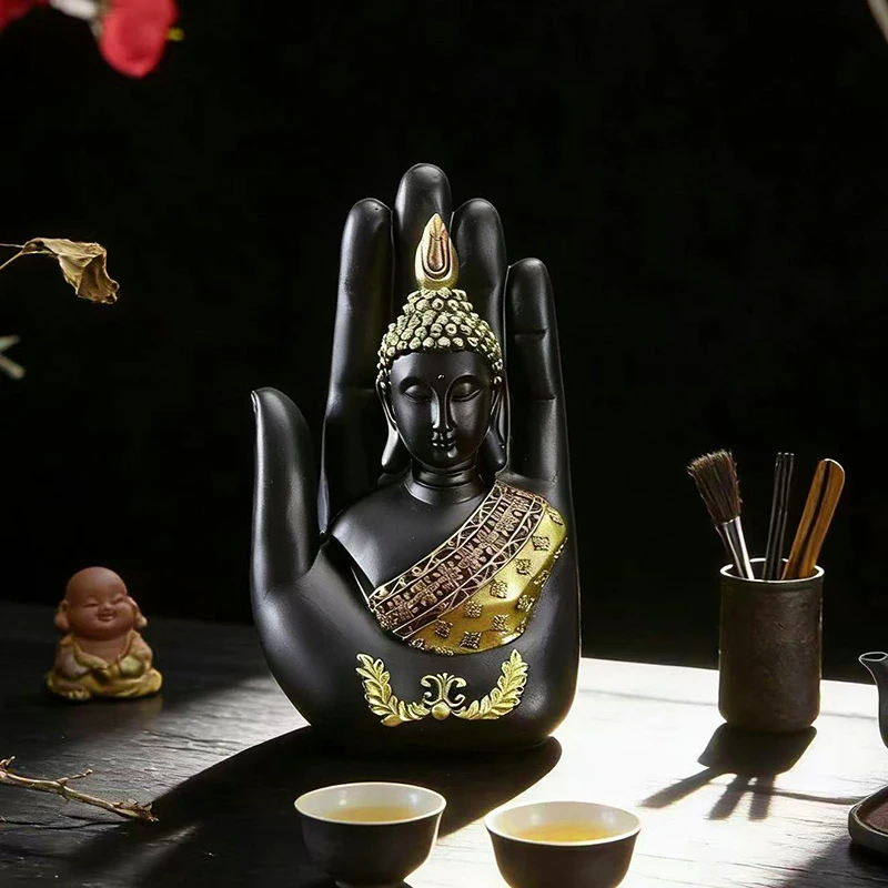 1 Pieza de Adorno Creativo de Buda de la Palma, Estatua Zen de Buda para el Hogar, Decoración de Cabeza de Buda Shakyamuni, Artesanía de Resina, Regalo para la Familia