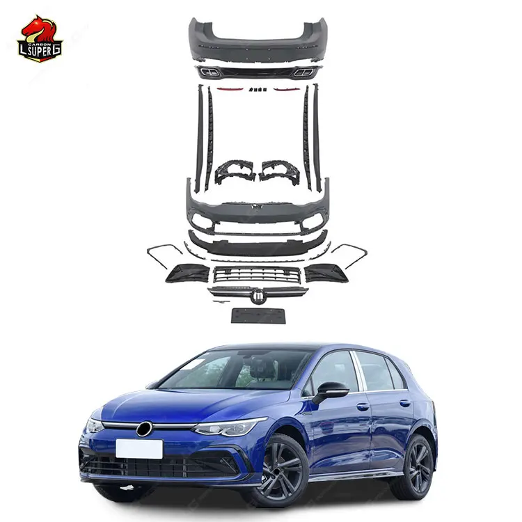 Direct Selling For Volkswagen Golf 8 Upgrade To R Line Style Full Set Body Kit With Front Bumper Rear Bumper Side Skirts Grille