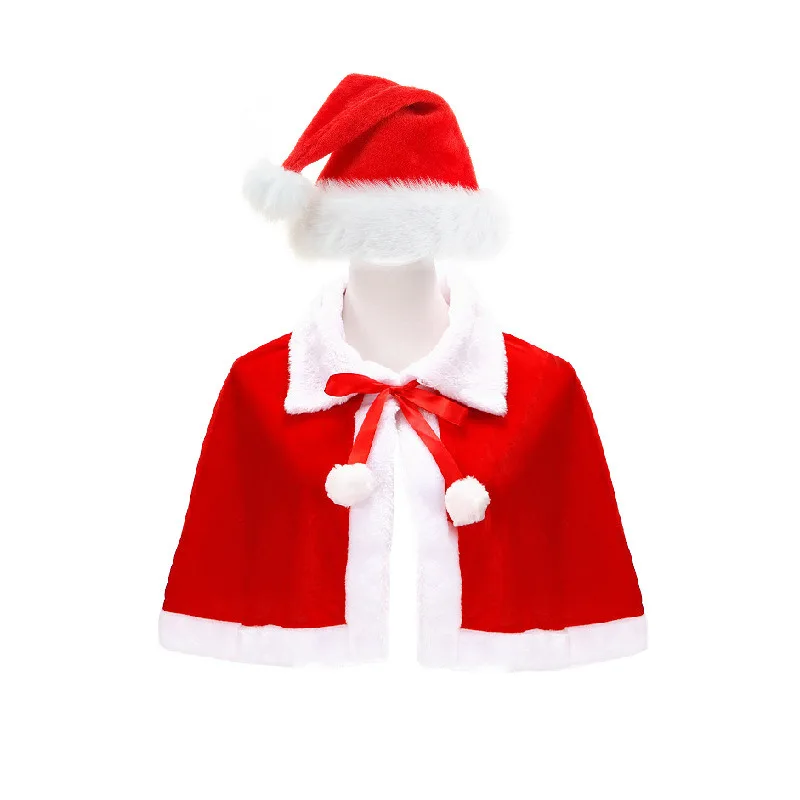 Christmas Shawl Xmas Hat Woman Santa Cosplay Costume Holiday Adult Stage Carnival Party Red Cape for Girls