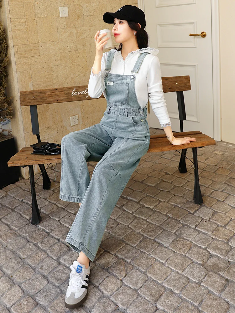 패셔너블한 에이지 디파잉 여성용 오버롤 루즈 캐주얼 데님 팬츠 하이웨이스트 미드 스트레치 여성용 청바지 봄 가을 시즌