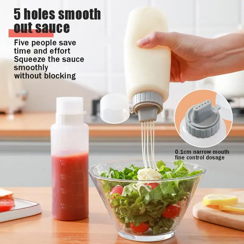 Sauce Squeeze Bottle Five Hole Plastic Ketchup Bottle Sauce Honey Dispenser Container Kitchen Condiment Olive Oil Bottles