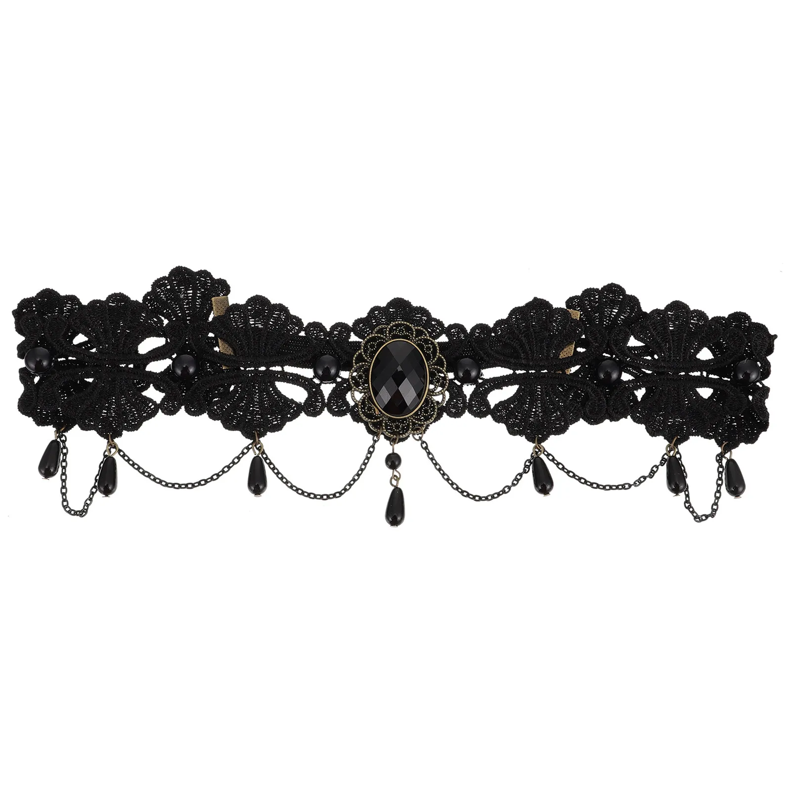 

Lace Headband Halloween Queen Crown Gothic Style Artificial Pearl Diamond Headdress Lightweight Party Cosplay Accessory