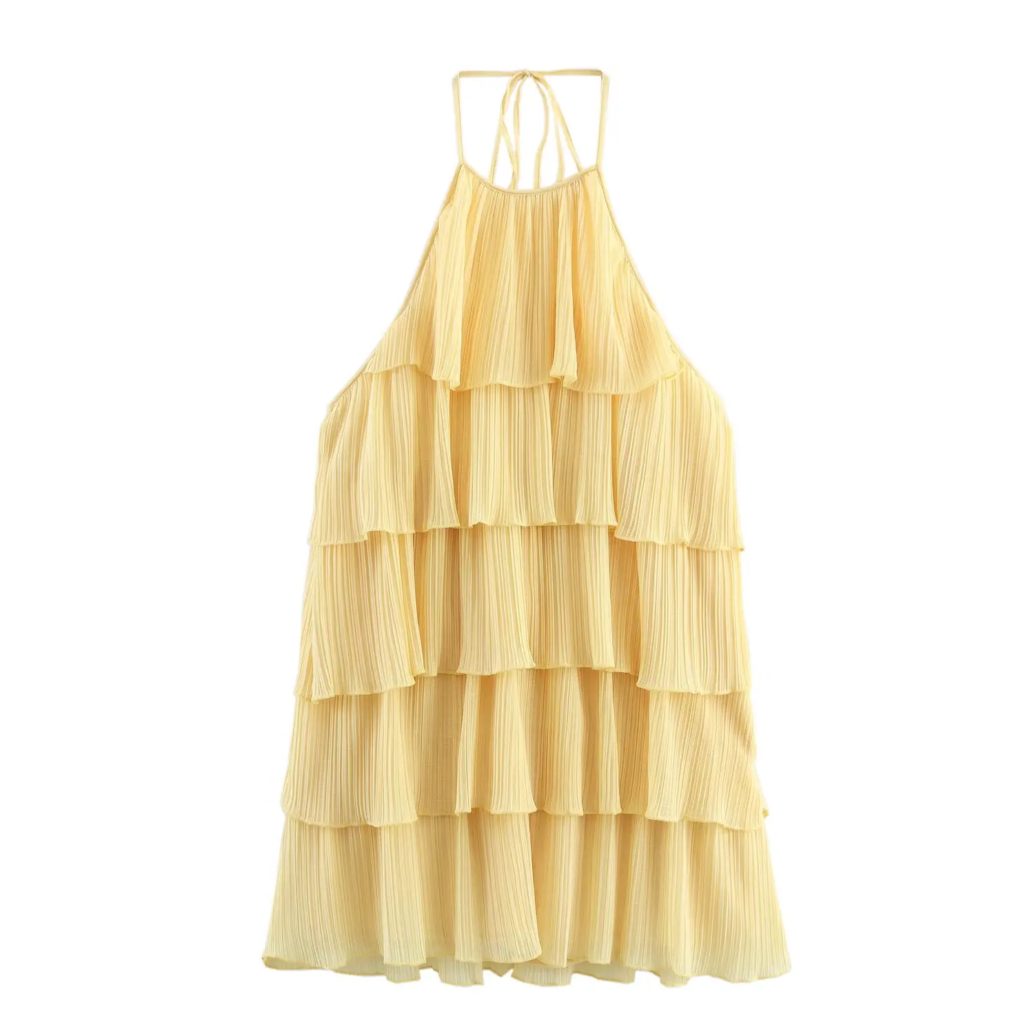 Vestido F de Design Moderno Primavera JNLEAOG com Gola Suspensa e Decoração em Camadas, Versão H em Fibra de Poliéster