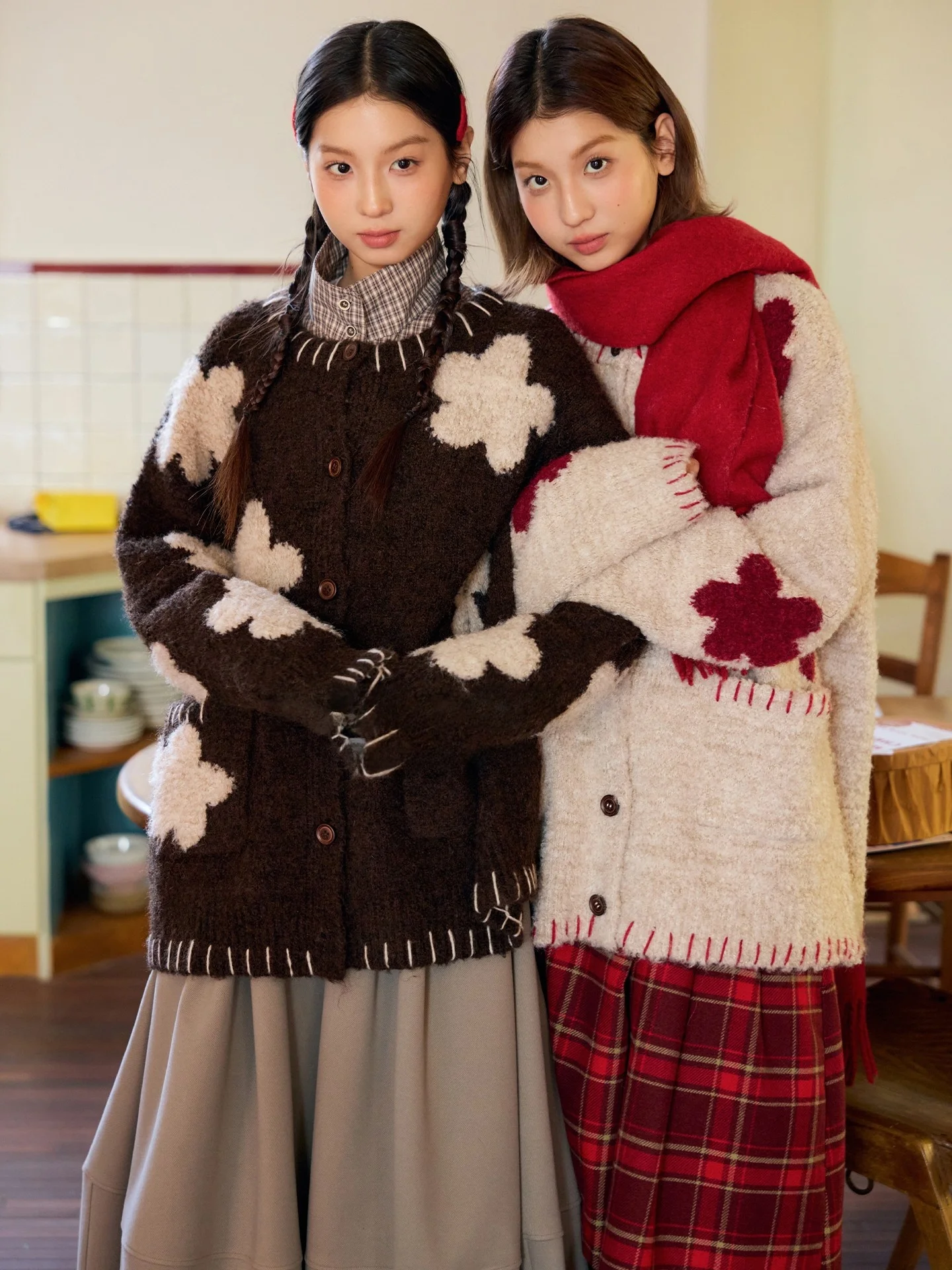 

Кардиган Swallow Deer из шерстяной смеси с цветочным узором, приталенный, двухцветный, с длинными рукавами, мягкий, повседневный, осенне-зимний, в стиле кэжуал