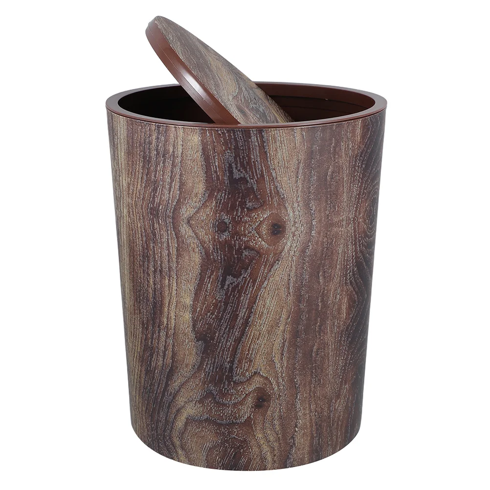 

Large Capacity Vintage Wood Grain Trash Can Decorative Waste Basket Plastic Trash Bin for Kitchen Office Bathroom Bedroom