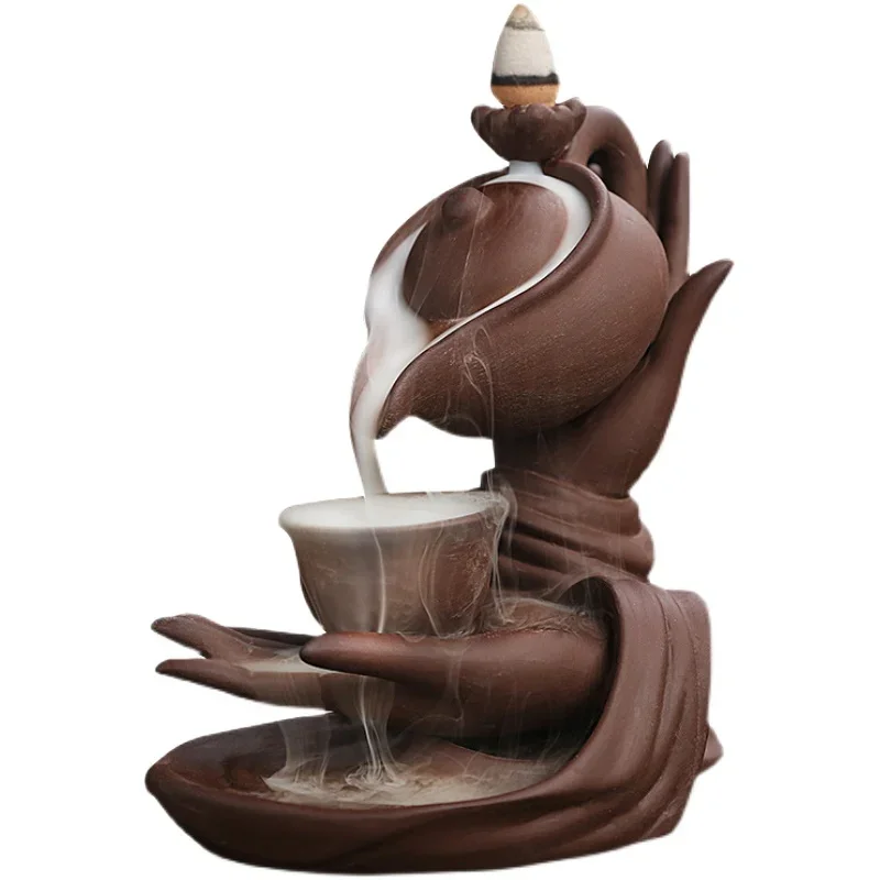 Purple clay reflux incense burner creative Buddha hand hanging teapot fragrance insertion reflux teapot wealth ornament