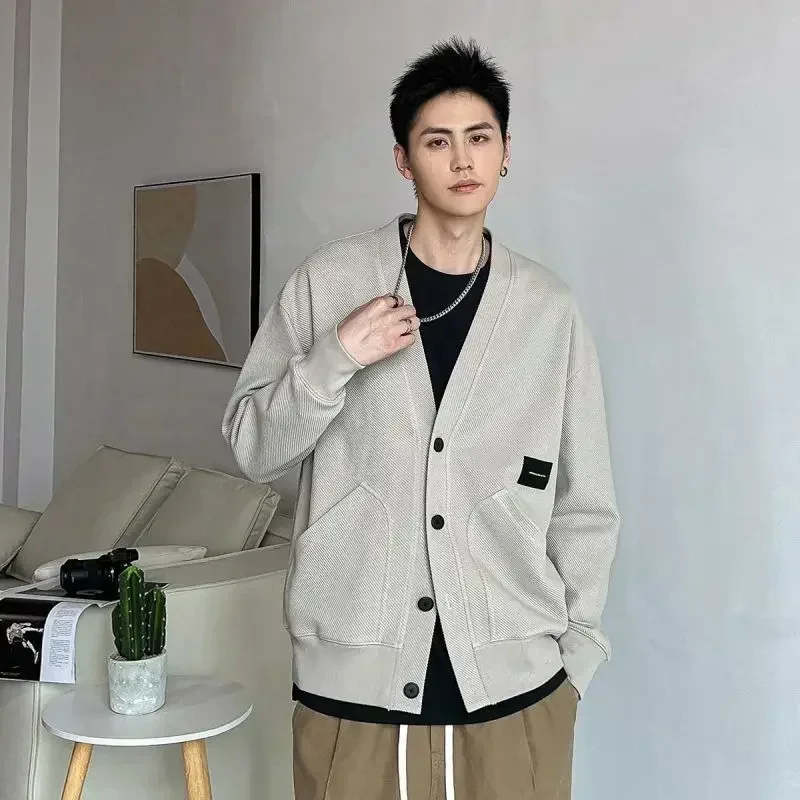 

Knitted Sweaters for Men Black with Pockets Man Clothes Icon V Neck Cardigan High Quality Replica Spring Autumn Korean Fashion X