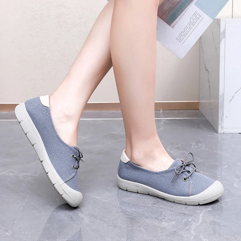 Spring Women's Lace-up Shallow Walking Shoes Comfortable Round Toe Soft Sole Casual Shoes Crash Resistant Toe Outdoor Sneakers