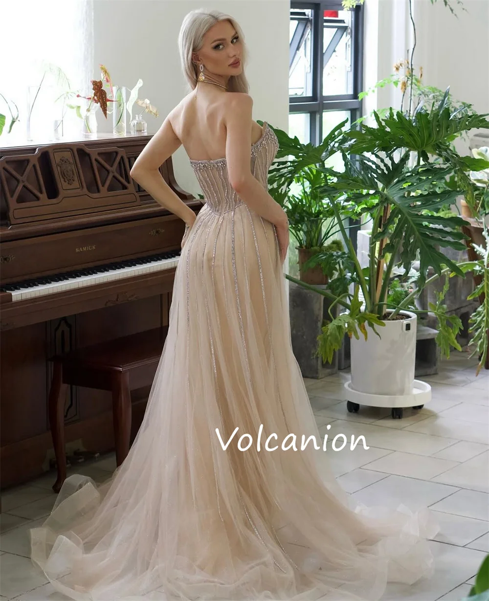 Customized Exquisite Chiffon Sequined Pleat A-line Strapless Long Dresses Bespoke Occasion Casual Sexy