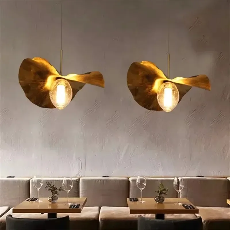 Morden Pendant Lamp Minimalist Hammered Brass Light Lotus Leaf Suspension Living Dining Room Decoration Kitchen Light Fixtures