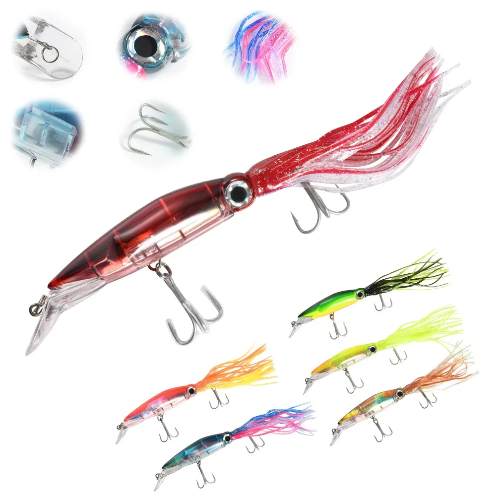 GOTURE 6pcs Octopus Bait Lure Combinations 14cm/40g Hard Bait Hook Triple Jig Sinking Octopus Swimbaits for Bass Trout Shad