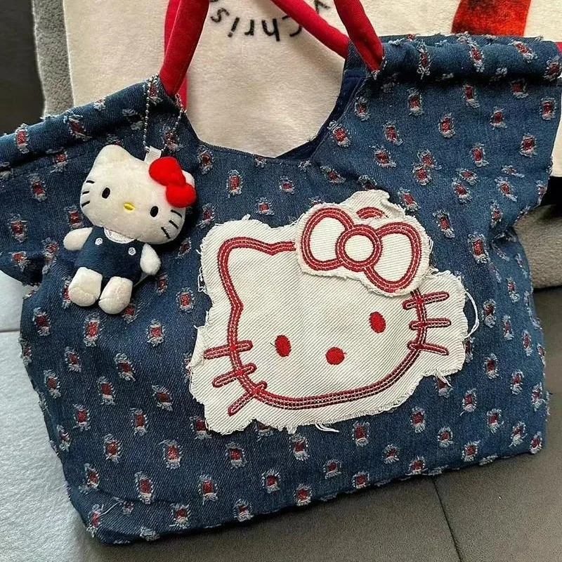 

Hello Kitty Purses Version of Simplicity Cowboy Canvas Fashion Handbag Cartoon Pictures Casual Hand Bags for Women Mochila