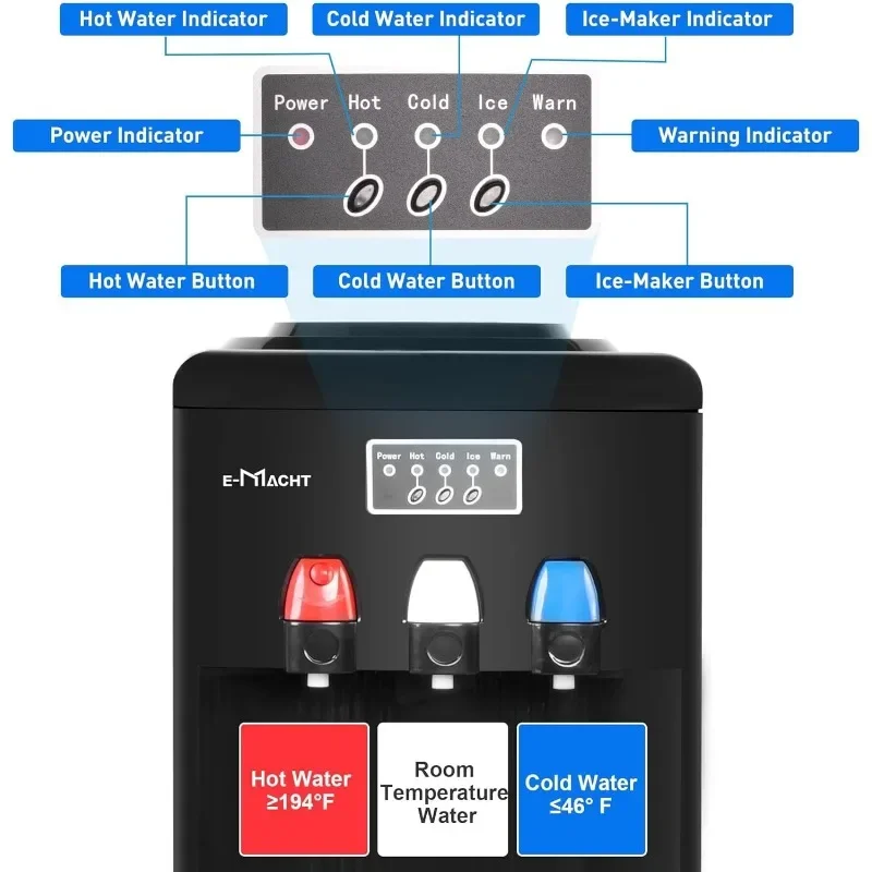 Диспенсер для воды 3 в 1 со встроенным льдогенератором, диспенсер для охлаждения воды с верхней загрузкой для бутылки на 3-5 галлонов с совок