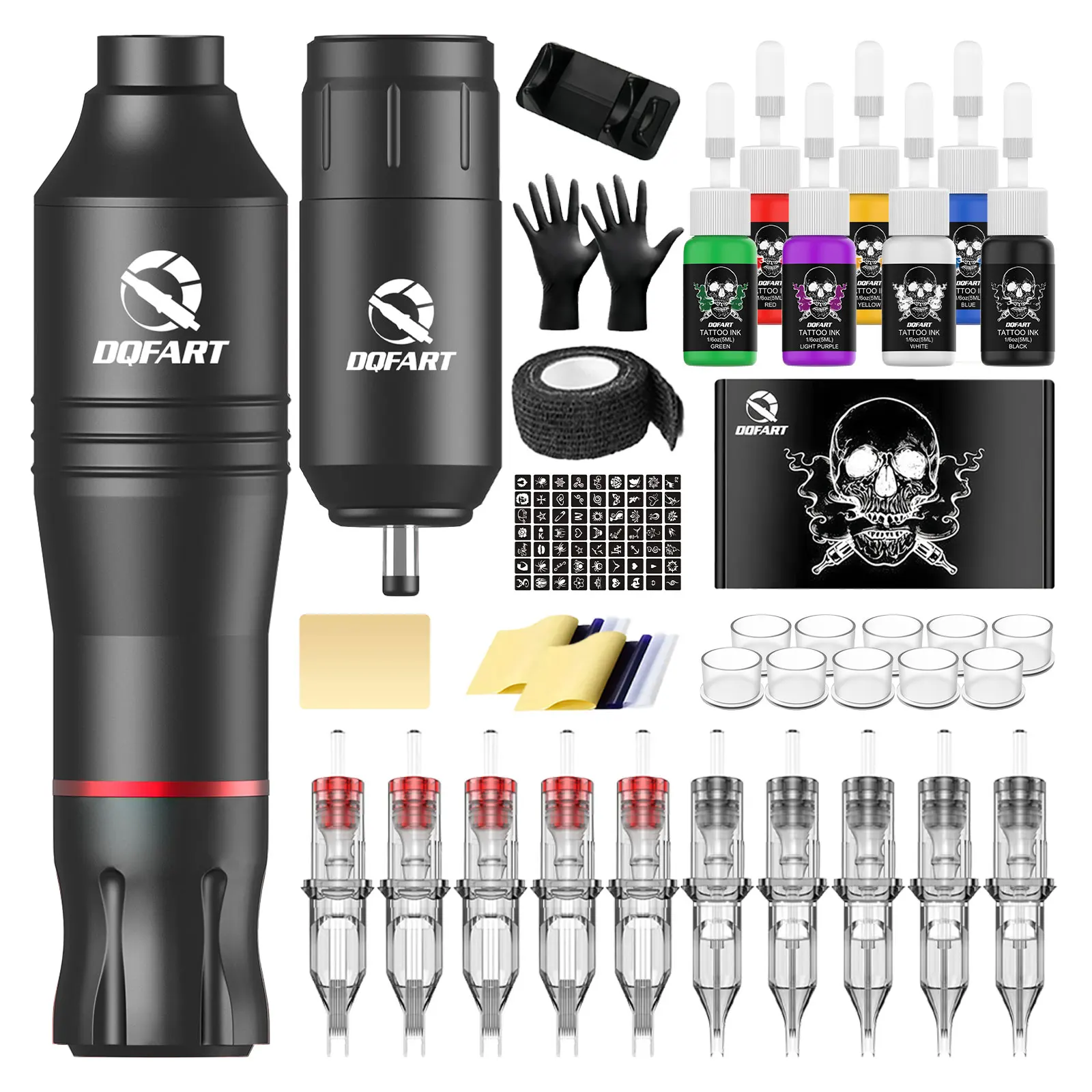 

DQFART Rotary Tattoo Machine Kit With 10 tattoo needles 1200mAh power supply cordless motor suitable as a gift and for beginner