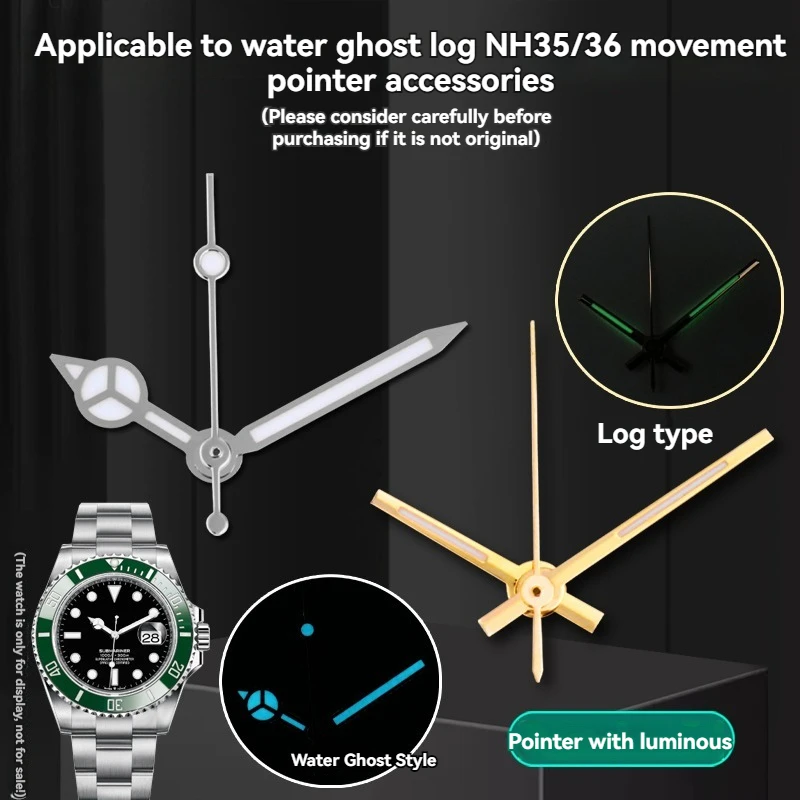 For Rolex water ghost log watch pointer Datejust NH35/36 movement luminous watch Second hand modification Accessories