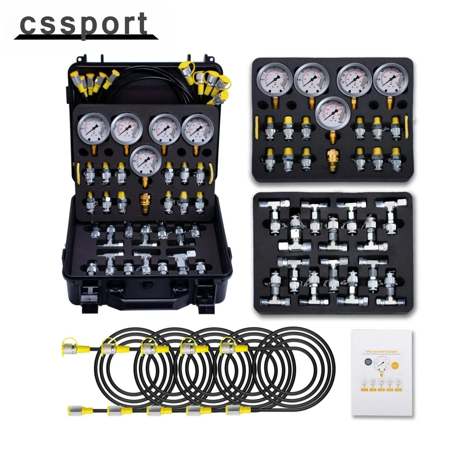 

Комплект для проверки гидравлического давления 60 МПа, 5 манометров + 13 муфт + 14 тройников + 5 шлангов для Caterpillar Kawasaki Komatsu