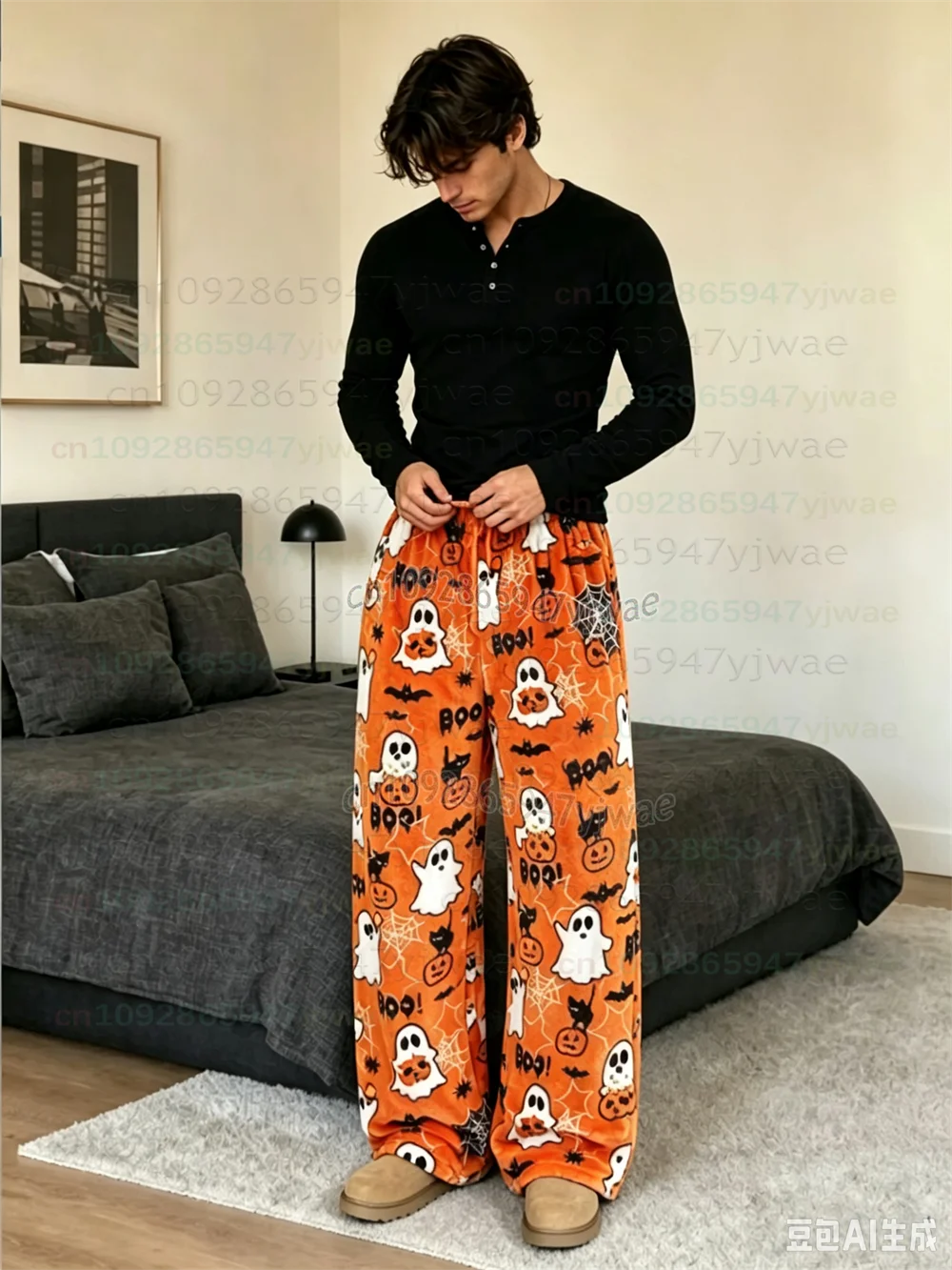 2026 Autumn Men Women Halloween Spooky Ghost Pumpkin Pajama Halloween Fleece Pajama Pant Cozy Plush Lounge Flannel Pajamas Pants