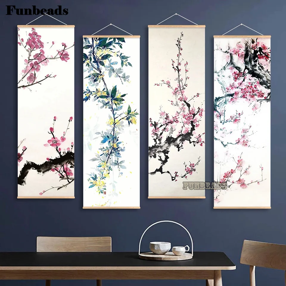 5D full square&round diamond cross stitch Chinese painting plum blossom abstract diamond painting living room wall art FF7375