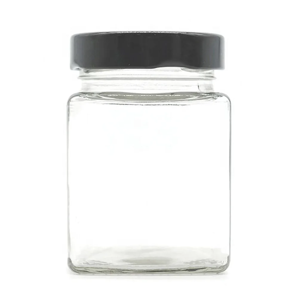 الحفاظ على جرة تعليب الصلصة جرة زجاجية مربعة مع غطاء ألومنيوم MOQ500 مخصص متوفر في صندوق الولايات المتحدة #4