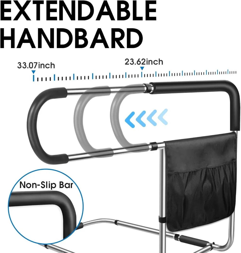 

Adjustable Bed Safety Rail for Elderly Adults, Stainless Steel Fall Prevention Grab Bar with Storage Pocket, Fits All Bed Sizes