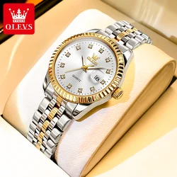 OLEVS-Montre-bracelet à quartz étanche pour femme, acier inoxydable, affichage de la date, montres originales, robe élégante, luxe, 5526