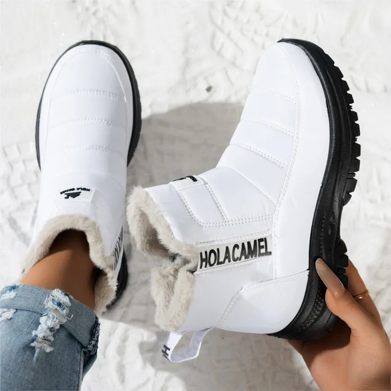 أحذية امرأة الثلوج جديد النساء الجوارب الانزلاق على أحذية السيدات 2025 الاتجاه منصة حذاء من الجلد الدفء أحذية النساء بوتاس موهير #1