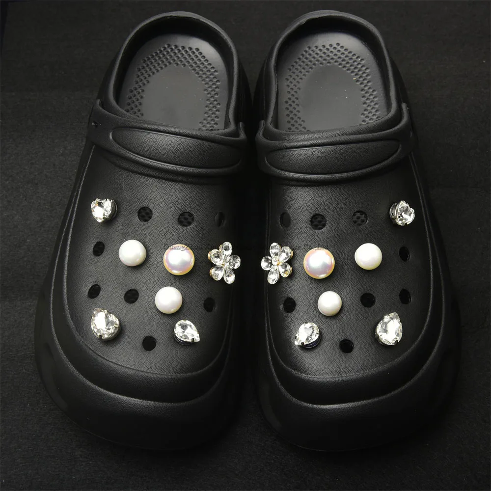 Fashion Pearl Rhinestone Buttons, Removable Crystal Charms Embellishment for Shoes,Diy Hole Shoes Flower Decorations image 5