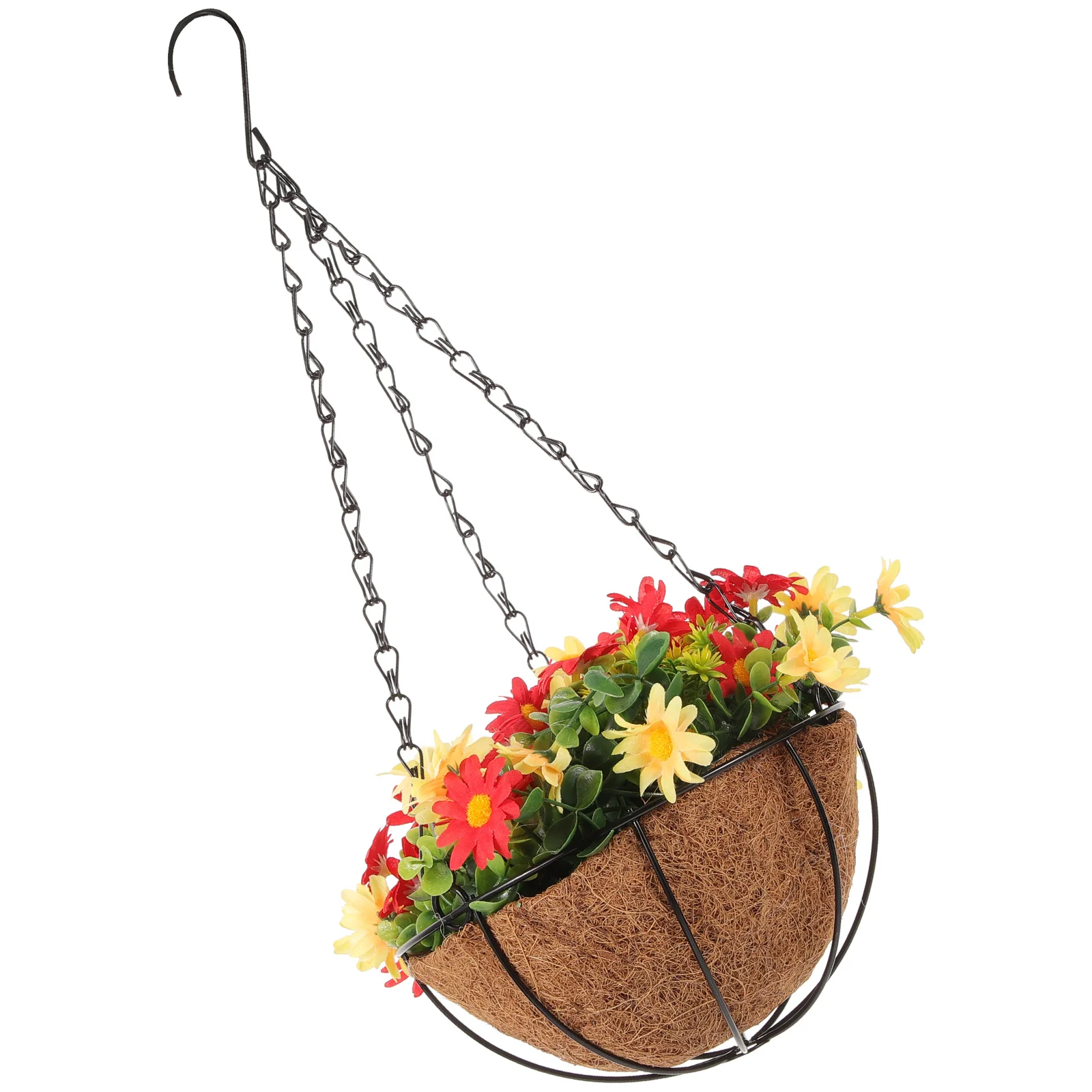 

Coconut Palm Flower Basket Plastic Pots Artificial Flowers Hanging Outdoor Decor Yard Ornament Planter