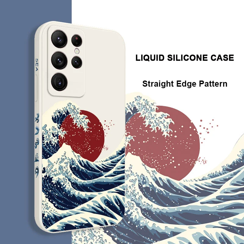Red Sun Sea Waves Phone Case For Samsung Galaxy S25FE  S24 S23 S22 S21 S20 Ultra Plus FE S10 S9  Note 20 ultra 10 9 Plus Cover