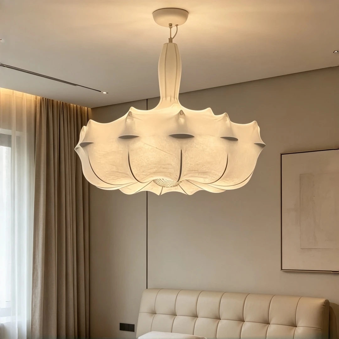 Wabi Sabi Petal Shaped Pendant Light Soft Fabric Hanging Lamp for Living Room Dining Room Warm Organic Home Decor Lighting