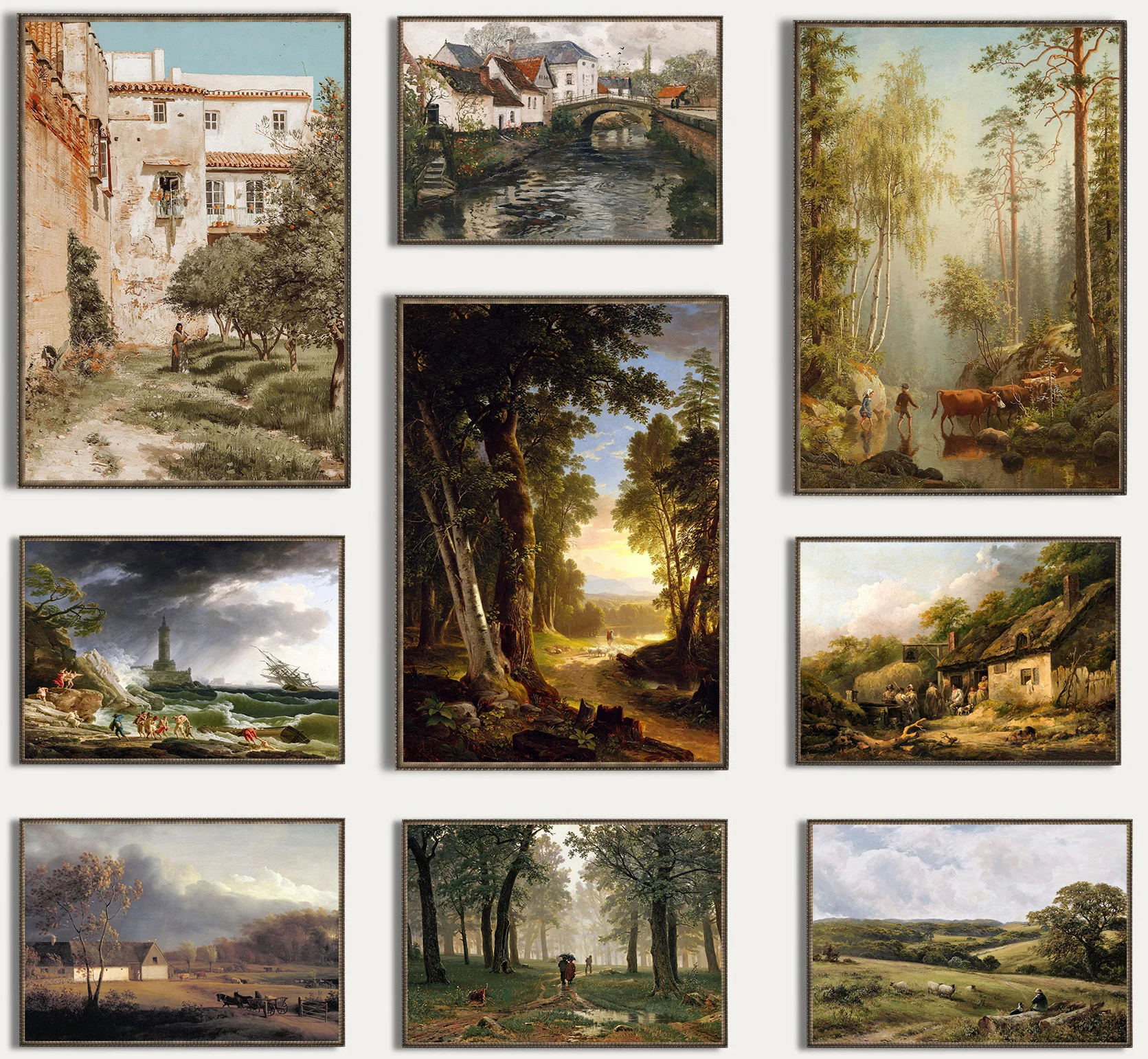 Canvas Painting Nordic Autumn Rural Farmhouse Forest Mountain River Landscape Retro Print Wall Art Picture Home Decor Wall De