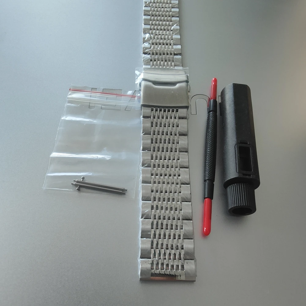 18/20/22/24 мм твердый матовый ремешок для часов из нержавеющей стали, регулируемый браслет из бисера для Huawei Samsung Garmin, ремешок-цепочка для умных часов