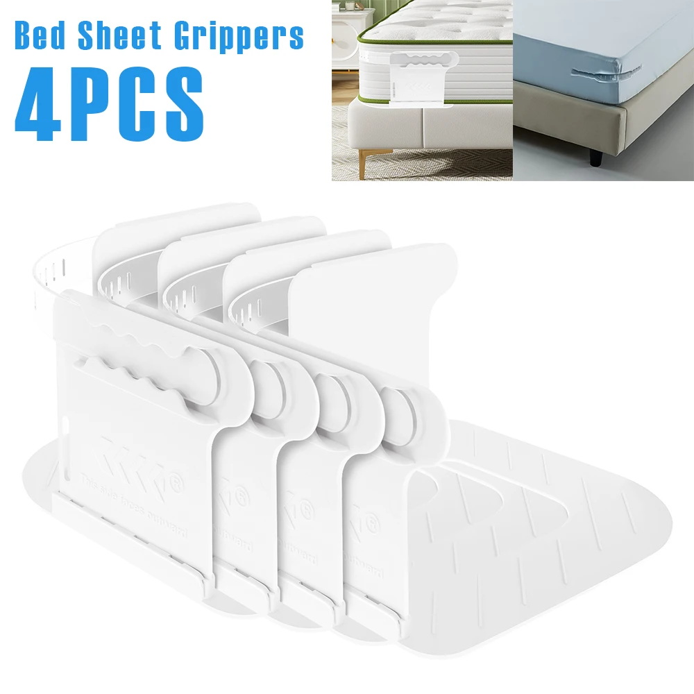 

4Pcs Bed Sheet Grippers Bed Sheet Holder with Lock Strips Tight Heavy Duty Detachable Fitted Sheet Straps Bedding Accessories