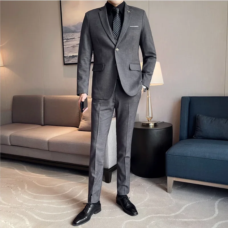 High Quality Men\'s Wedding Suit (suit + Vest + Trousers) Fashion Business Professional Suit Best Man Groom Wedding 3/2 Piece Set