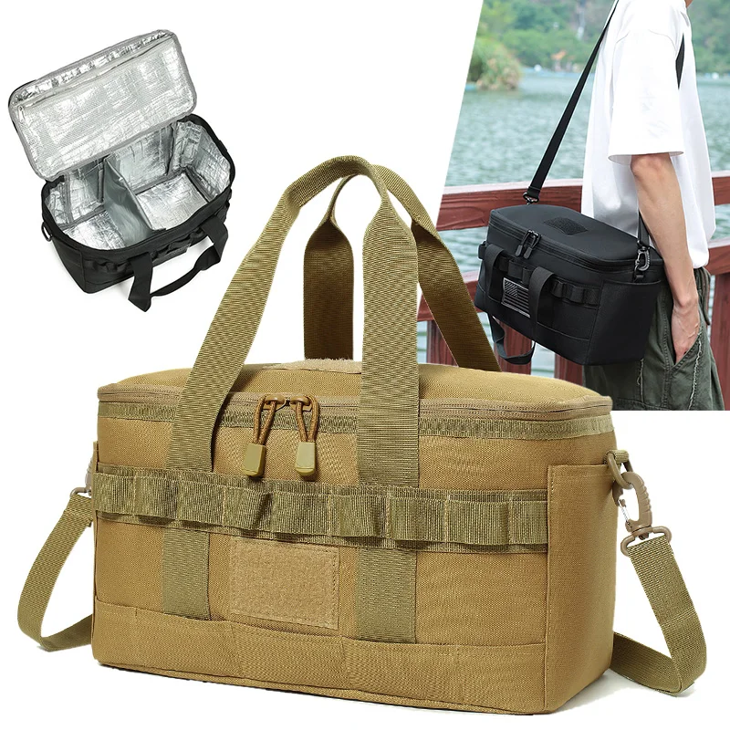 Outdoor Tactical Fishing Handhag Travel Camping Leakproof Insulated Heavy Lunch Bag Hiking Thermal Cooler Crossbody Shoulder