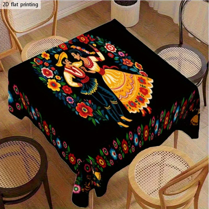 [JIT] 1pc Soft, fashionable and beautiful 2D flat tablecloth with traditional Mexican embroidery, yzb