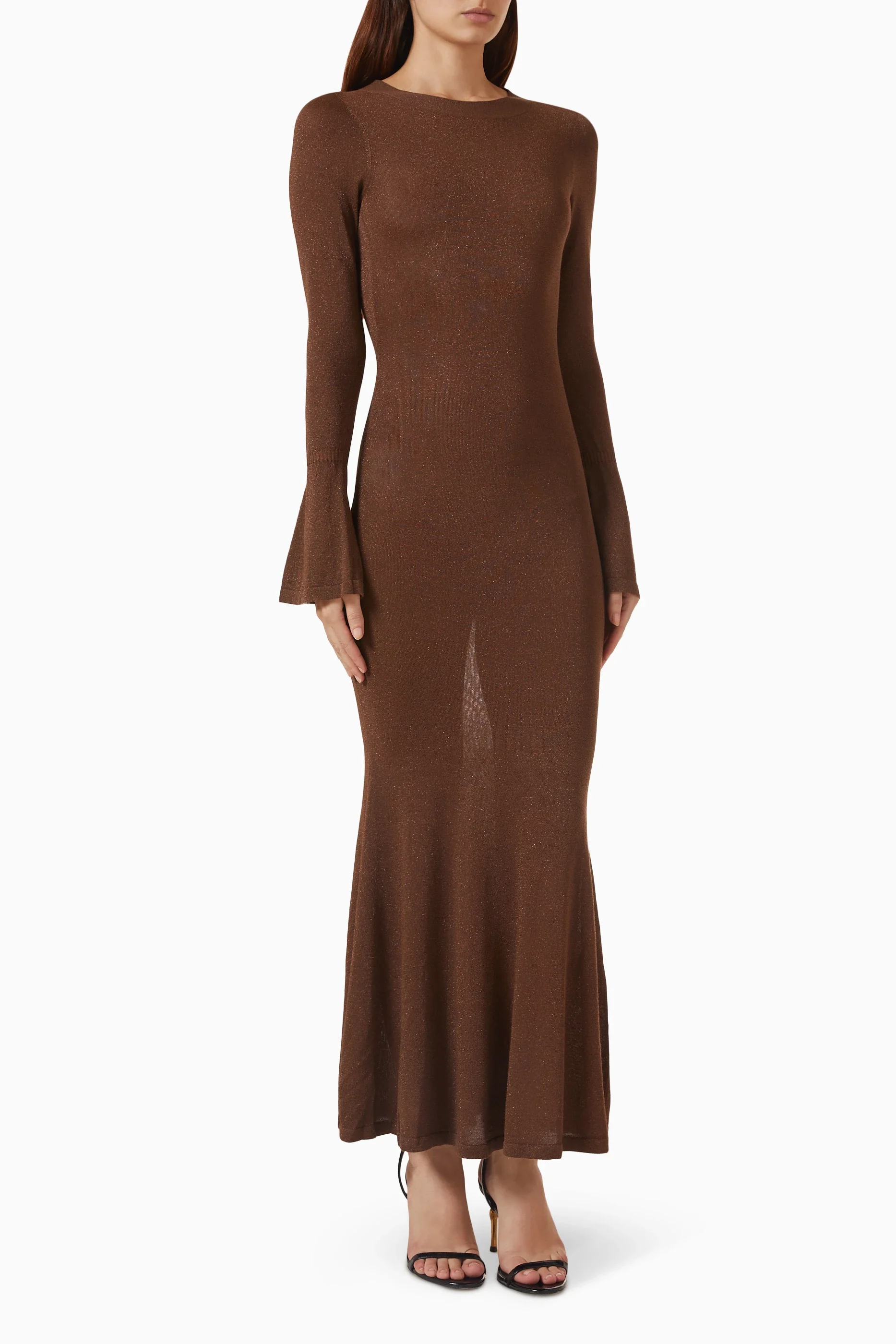 Customized Full Sleeves Ankle Length Backless Bow Brown Luxury Dress High Quality Serene Hill Boutique Store متجر Floria فساتين