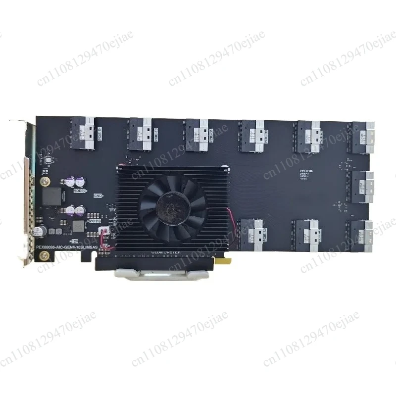PCIe 4.0 x16 U.2 NVMe Expansion Card | 10-Port SFF-8654 Switch Board High-Speed Storage Controller for AI Servers & Workstations