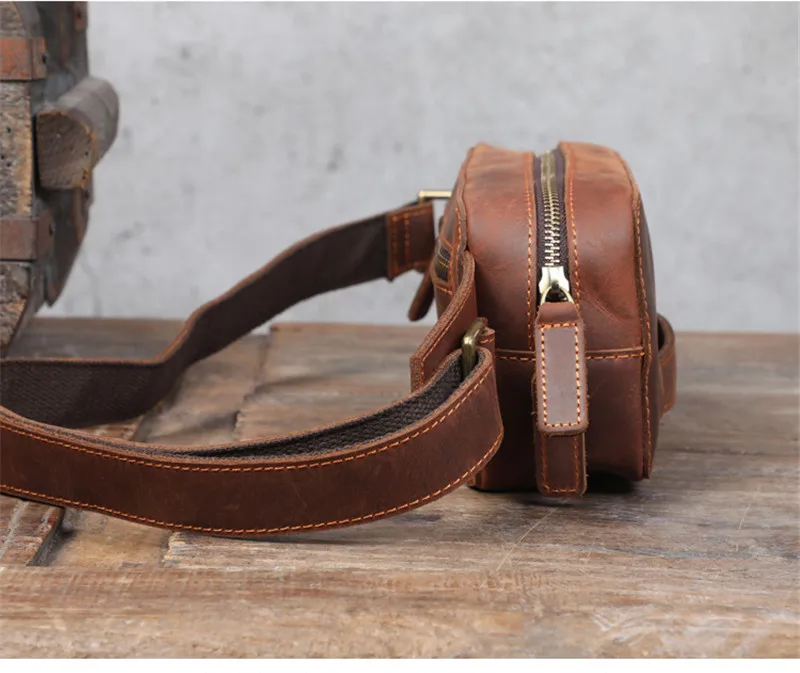 Vintage natural crazy horse cowhide men's sports chest bag fashion high-quality genuine leather daily party small shoulder bag
