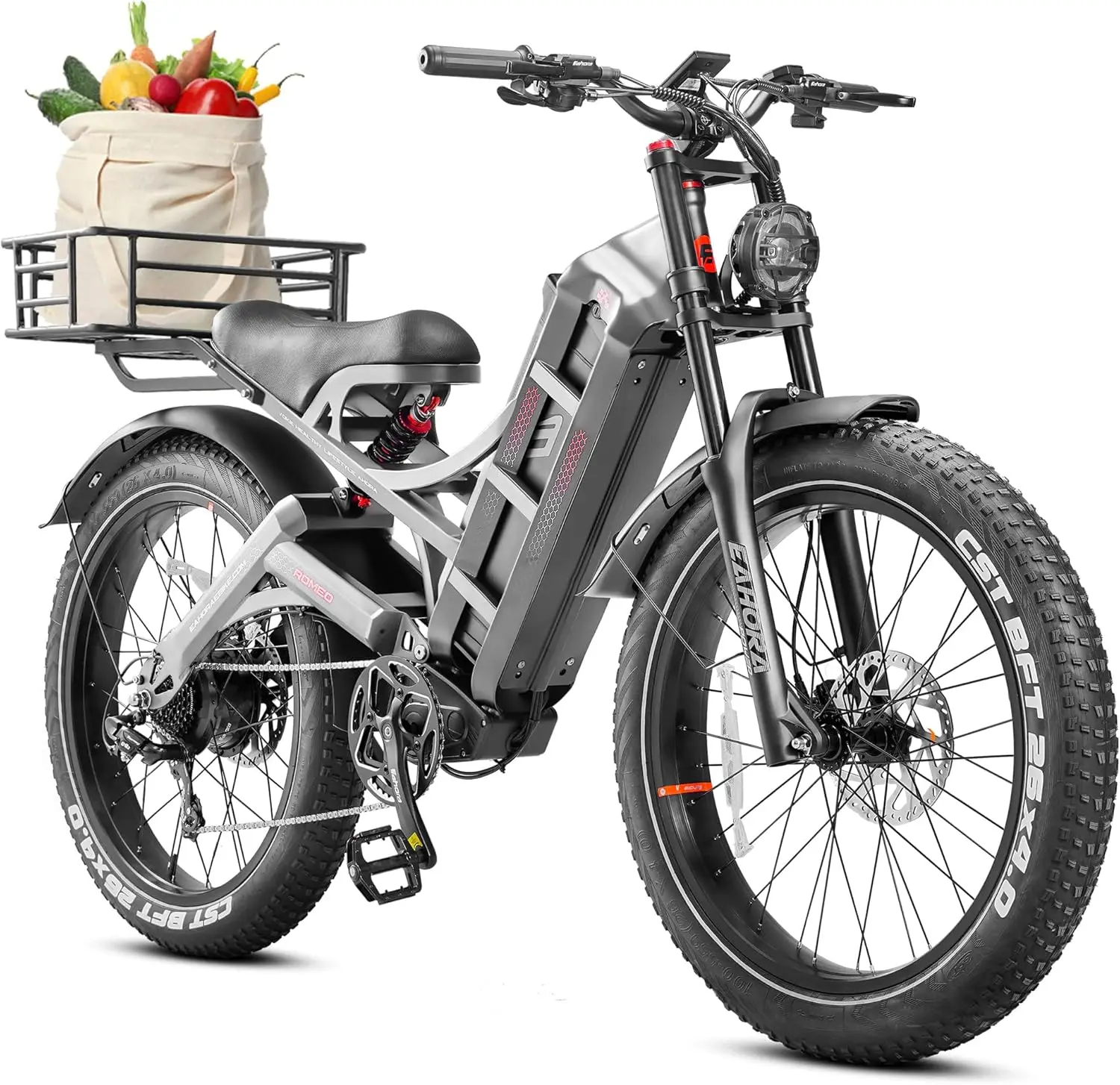 JYF Upgraded 48V 60Ah lithium battery 250W 26x4 inch tires, hydraulic disc brakes, dual suspension APP control mountain electric view 2