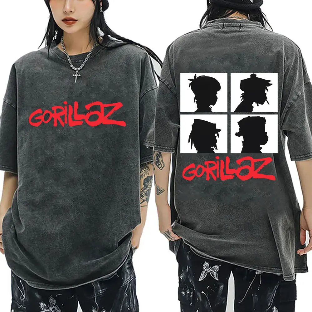 

Washed Vintage Rock Band Gorillaz Demon Days Album Graphic T-shirt Men Women Punk Oversized T Shirt Male Retro Gothic T-shirts