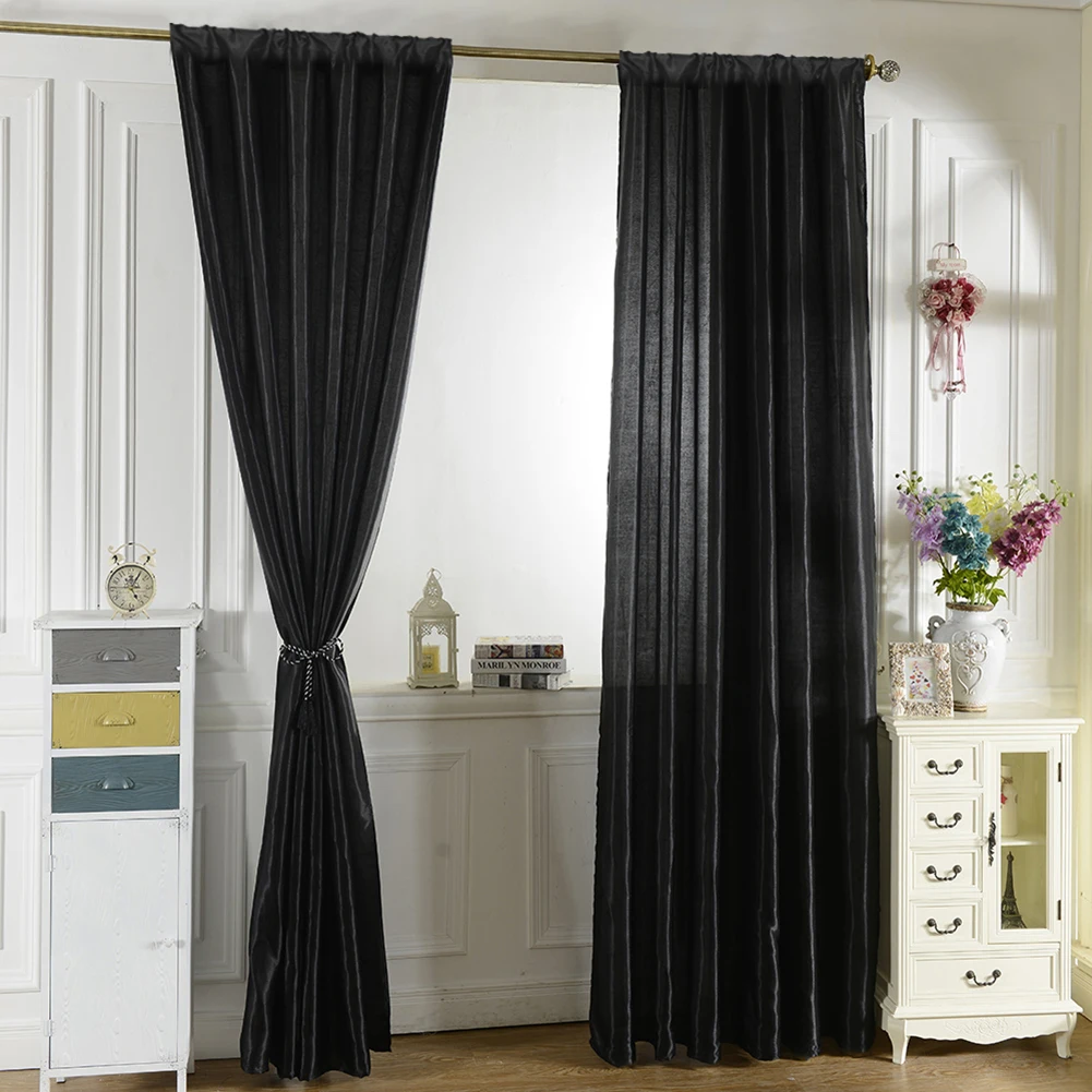 Solid Color Satin Door Window Curtain Room Balcony Half Shading Drape Curtains