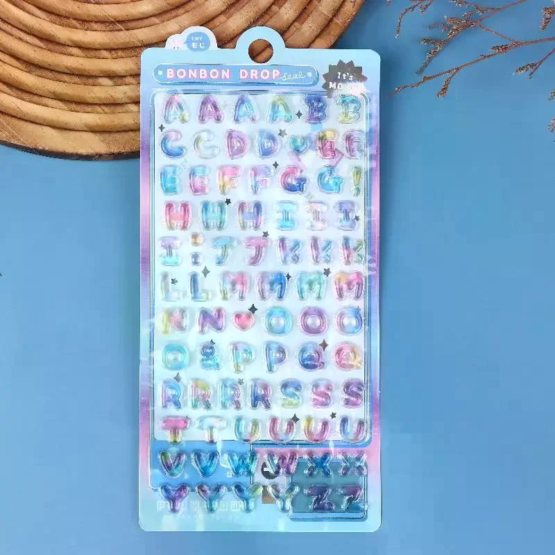 Colorful 3D Cartoon Alphabet Relief Stickers for DIY Journal Planner Photo Decorations Educational Reward Stationery