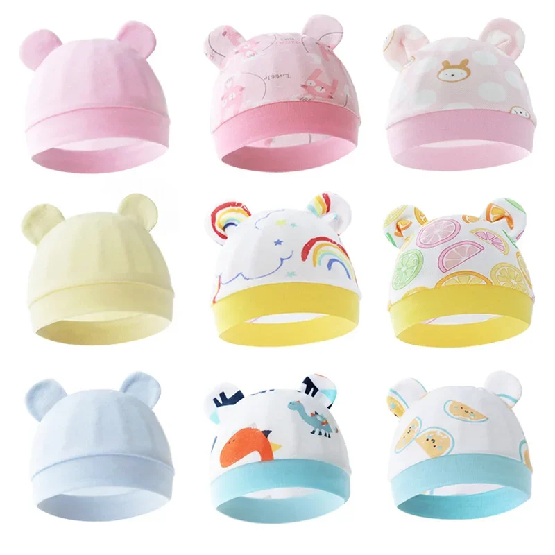 Cute Cartoon Fetal Cap for 0-3Months Newborn Baby Cotton Beanie Hat Soft and Comfortable Nursery Hats Newborn Accessories