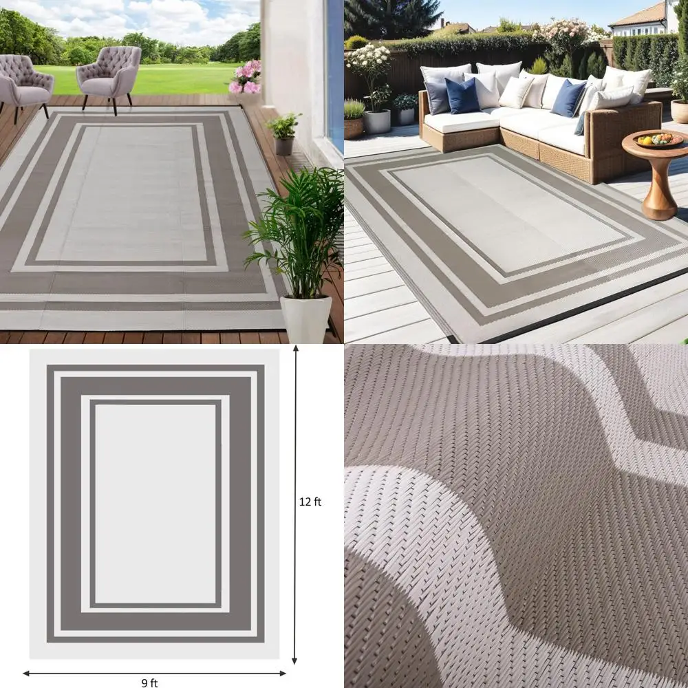 

Waterproof Outdoor Rug 9x12 for Patio, Large Plastic Straw Mat Suitable for Camping, Porch, RV, Reversible, Light Coffee Color