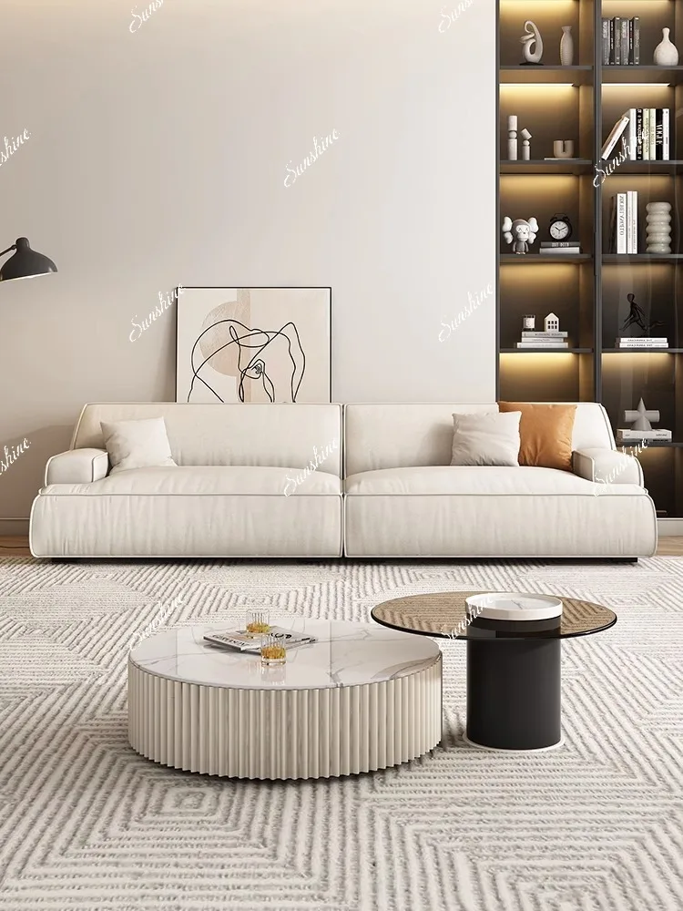 Italian minimalist fabric sofa living room simple modern small apartment matte cloth three people straight row