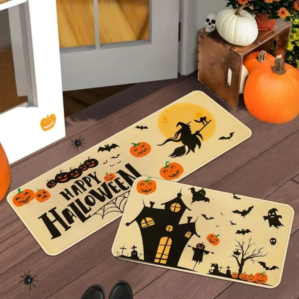 

VIKAMA 1/2 pcs Halloween Spooky Pumpkin Carpet Kitchen Mat Laundry Room Foot Mat Durable And Wear-Resistant Home Decor