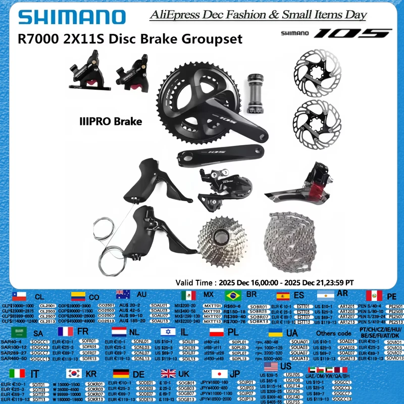 

Shimano 105 R7000 2x11s Groupset IIIPRO Brake Mechanical Disc Brake R7100 Crankset Cassette Derailleur Road Bike Bicycle Group
