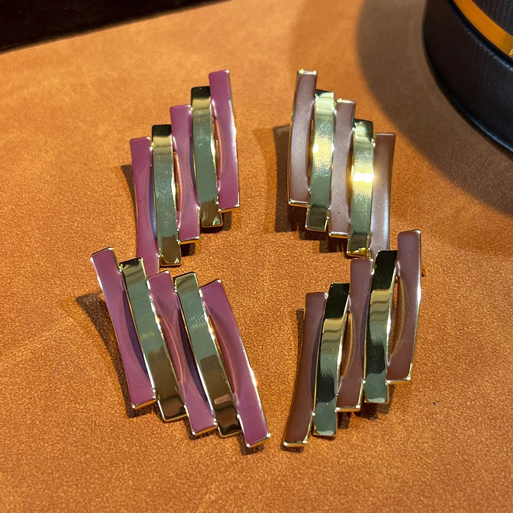New European and American niche high-end metallic texture retro contrasting simple geometric earrings fashionable personality te