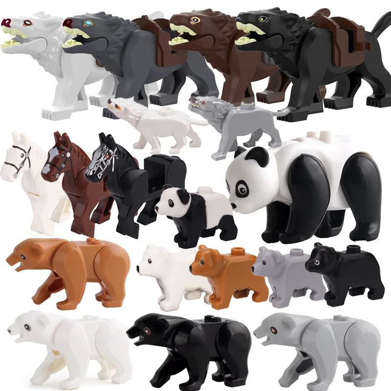 MOC Farm Forest Series Scene Parenting Animal Building Blocks Jungle Wolf Mount Horse Brown White Bear Panda DIY Bricks Kid Toys